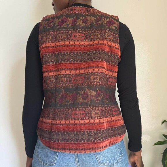 Vintage Indie V-neck button down Floral sleeveless waistcoat vest - Picture 4 of 4